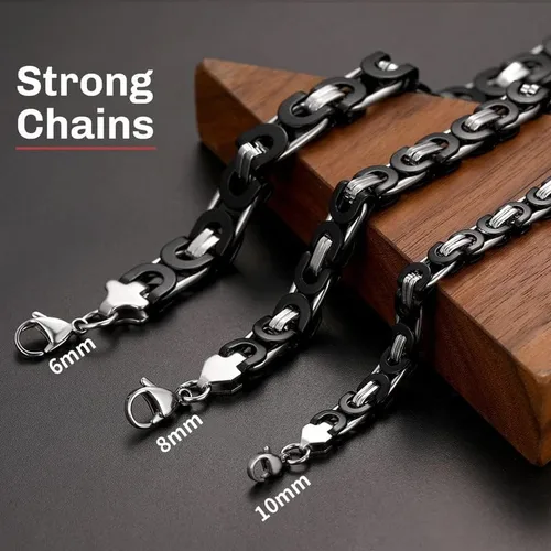 Vista 3 de ChainsHouse Collar de eslabones bizantinos planos para hombre de 0.236 in0.315 in0.394 in de ancho, chapado en oro de 18 quilatesacero inoxidable