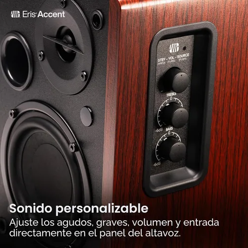 Vista 7 de PreSonus Eris Accent - Altavoces de estantería alimentados de 50W con cable, altavoces estéreo para tocadiscos, mesa de trabajo y hogar, múltiples