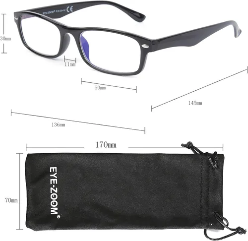 Vista 2 de Paquete de 3 gafas de lectura rectangulares con marco de plástico con bloqueo de luz azul y anti rayos UV