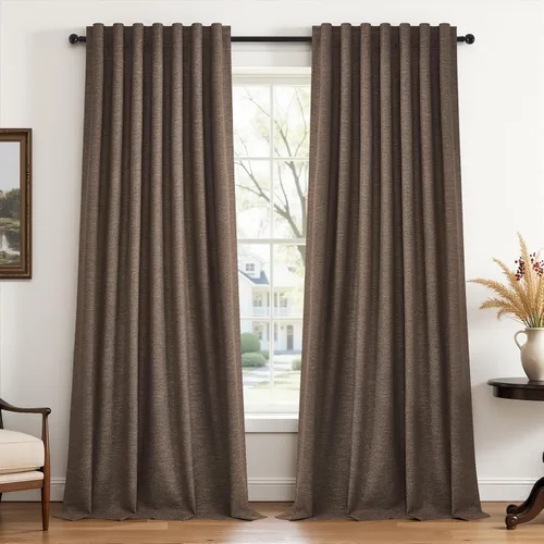 Vista 40 de Topfinel cortinas opacas de lino beige y blanco de 63 pulgadas de largo, 2 paneles para ventana pequeña, estilo natural de abedul bohemio y rústico