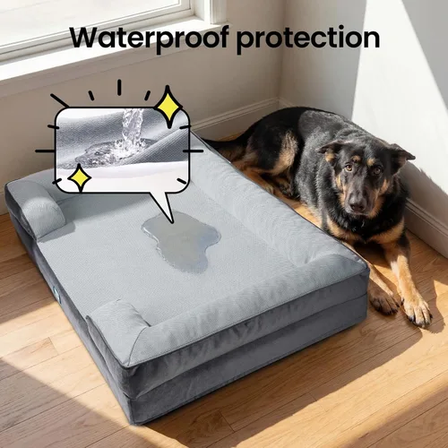 Vista 6 de OhGeni Cama ortopédica refrescante para perro, sofá refrescante para mascotas grandes con espuma viscoelástica, lavable a máquina, funda extraíble