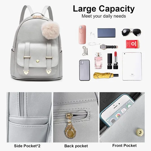 Vista 4 de Linda mochila pequeña para niñas, bolsas escolares de moda de piel sintética, mochila casual para adolescentes y mujeres, Lindo