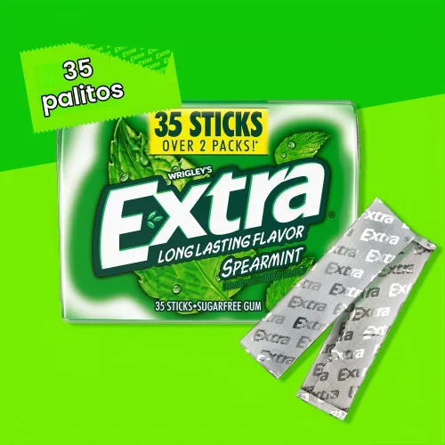Vista 6 de Extra Spearmint - Bocadillos de goma de mascar sin azúcar para el regreso a clases, paquete de 35 barras