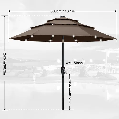 Vista 42 de ABCCANOPY Sombrilla solar de patio de 3 niveles de 11 pies, 32 luces LED Beige