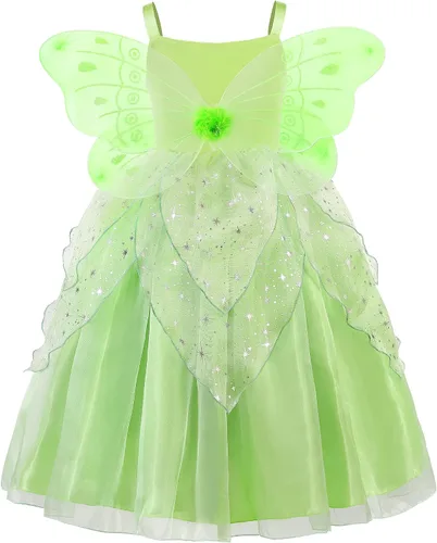 Vista 2 de Vestido de fantasía verde de flores de hada Tinker Bell para niñas