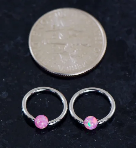 Vista 2 de Par de 2 anillos cautivos de bola de ópalo de 0.56oz 14 pulgadas de diámetro, 3 colores, color rosa