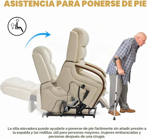 Vista 6 de Trustyue Silla Reclinable de Elevación Eléctrica de Doble Motor, Reclinable Completamente Plana, Silla Elevadora con Masaje y Calor, Asistencia