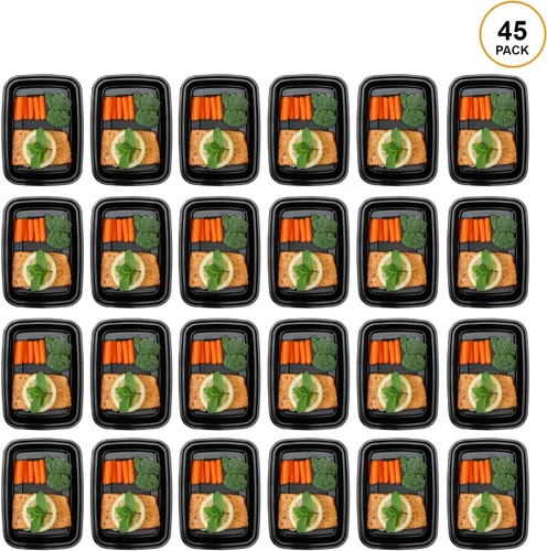 Vista 2 de Freshware Contenedores de preparación de comidas (paquete de 45) recipientes de almacenamiento de alimentos con tapas, caja Bento, apilables, aptos
