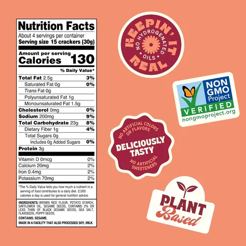 Vista 2 de Back to Nature - Galletas finas de arroz sin transgénicos, sin gluten con múltiples semillas, 4 onzas / 113 gramos Gluten Free, Kosher, No Dairy