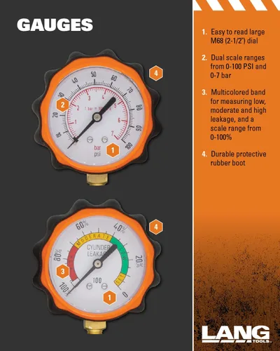 Vista 5 de Lang Tools CLT-2 comprobador de fugas en cilindros de 100 PSI con dos medidores, talla única