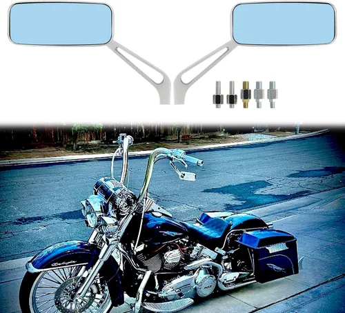 Vista 12 de Espejos retrovisores de manillar rectangular de 8 mm/10 mm en color negro para motocicletas, compatibles con Harley Street Glide, Road King
