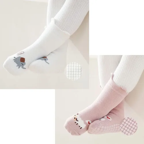 Vista 6 de Exegawe Calcetines antideslizantes para niños pequeños, bonitos calcetines de bebé con puños de cuello redondo, 5 pares