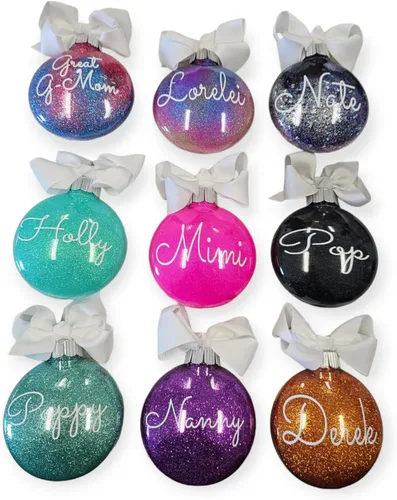Vista 9 de Adorno de Navidad personalizado relleno de purpurina hecho a medida, regalo ideal para fiesta de intercambio de regalos de oficina (Aqua)