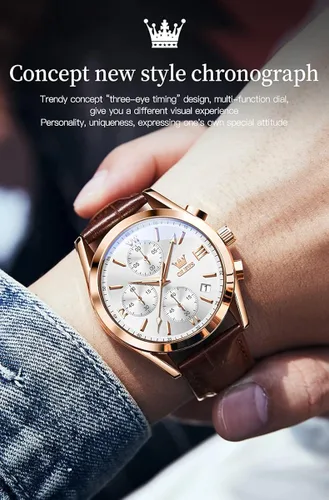 Vista 6 de OLEVS Relojes para hombre, cronógrafo, de moda, casual, analógico, de cuarzo, impermeable, relojes de pulsera luminosos de vestir con correa