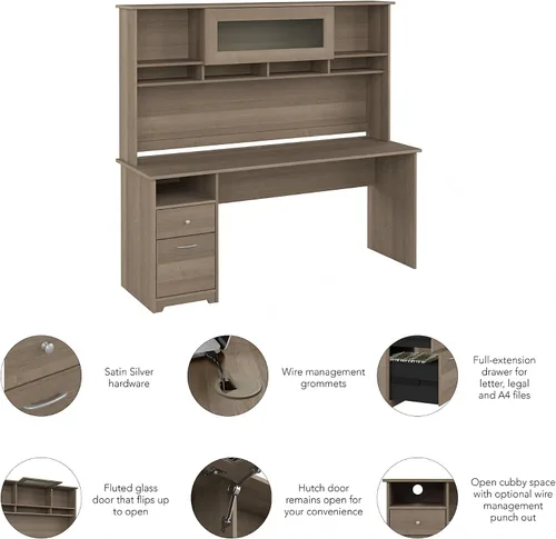 Vista 7 de Bush Furniture Cabot - Escritorio para computadora con gabinete, 72 W, gris ceniza