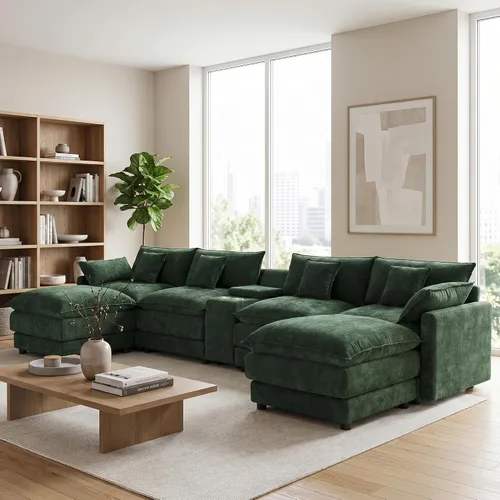 Vista 13 de Sofá modular en forma de U de 143 pulgadas para sala de estar, sofá modular de gran tamaño, sofás seccionales modernos, asiento profundo de pana