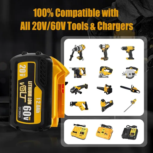 Vista 6 de CAFU Paquete de 1 batería de repuesto de 12 Ah para baterías Dewalt Flex de 20 V/60 V Max compatibles con DCB606 DCB609 DCB612 DCB615 DCB206 DCB207