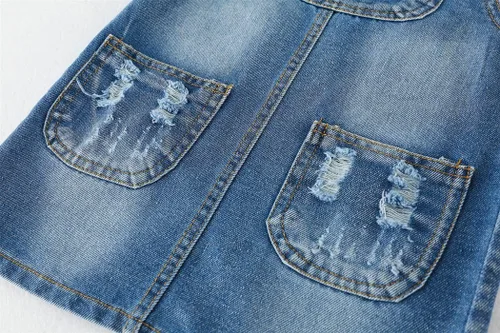 Vista 5 de KIDSCOOL SPACE Vestido de mezclilla para niñas, suéter de jeans rasgados