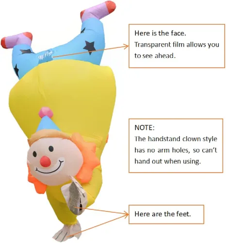 Vista 2 de Nsddm Disfraz inflable de Halloween para hombres, mujeres y adultos para fiestas de vacaciones y carnaval (payaso de pie de mano)
