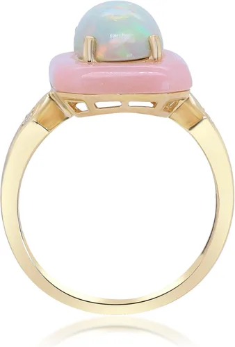 Vista 3 de Gin & Grace Anillo de oro amarillo de 14 quilates con ópalo etíope natural y ópalo rosa con diamantes para mujer Joyería hecha a mano de ópalo