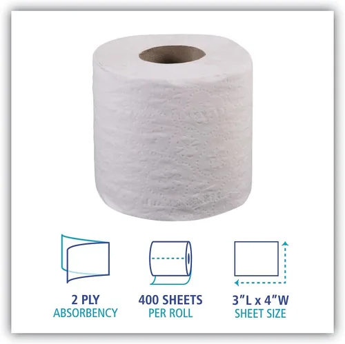 Vista 3 de Boardwalk 6144 - Papel higiénico de dos capas, 4 x 3 hojas, 400 hojas, rollo de 96 rollos