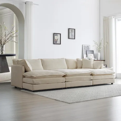 Vista 2 de Sofá modular, sofá seccional: 6 plazas reversible en forma de U con otomanas y almohadas para sala de estar, color beige