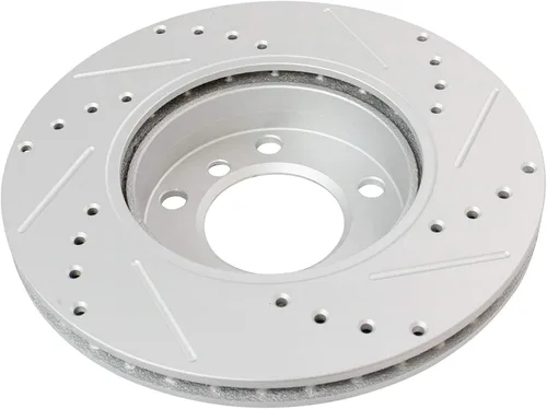 Vista 6 de TRQ Kit de pastillas de freno y rotor delantero y trasero de cerámica de alto rendimiento con revestimiento en G ranurado X perforado compatible