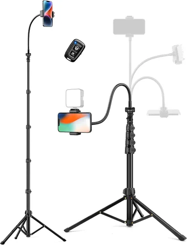 Vista 14 de Trípode de teléfono de 70 pulgadas con control remoto y soporte, soporte portátil para teléfono celular, palo selfie para grabación de video