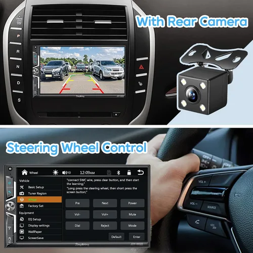 Vista 7 de SJoyBring Estéreo QLED de doble DIN para automóvil de 7 pulgadas, inalámbrico Apple CarPlay y Android Auto, 240 W 4.2 CHN, SWC, Bluetooth, radio