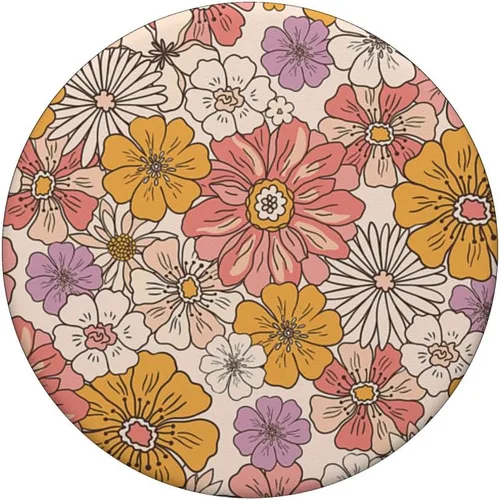 Vista 3 de PopSockets PopSockets Estándar PopGrip de los años 70 con diseño de flores retro, color durazno, naranja y rosa