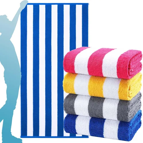 Vista 20 de Paquete de 4 toallas de baño extra grandes a rayas, juego de toallas de baño a granel, tamaño XL, grandes, esponjosas, absorbentes, de microfibra