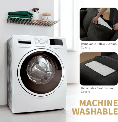 Vista 6 de Sofá seccional moderno de lino en forma de L para sala de estar, sofás modulares con relleno de plumón, fundas de cojín de sofá desmontables, sofá