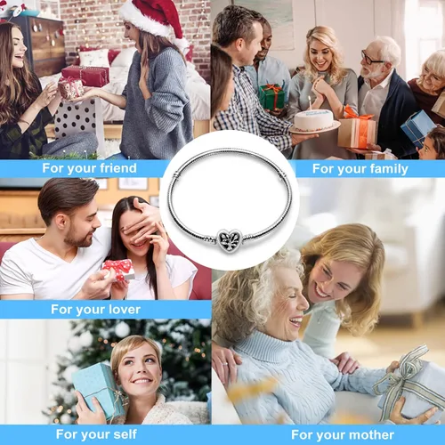 Vista 5 de WAKCTFERG Pulsera de plata de ley 925 para mujer, joyería de momento, cierre de corazón, cadena de serpiente, se adapta a cualquier dije de regalo