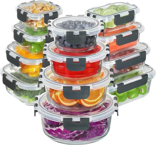 Vista 12 de BAYZZ Juego de 30 piezas de recipientes de vidrio para almacenamiento de alimentos, recipientes de vidrio para preparación de comidas con tapas
