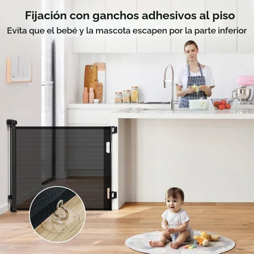 Vista 3 de COMOMY - Puerta retráctil para bebé para escaleras, puerta de malla de 0-55" para mascotas para puertas y pasillos de la casa, puerta de seguridad