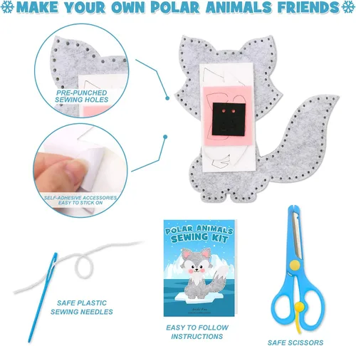 Vista 5 de CiyvoLyeen Kit de costura de animales polares para niños, haz tu propio kit de manualidades de fieltro de animales polares de invierno, incluye 14