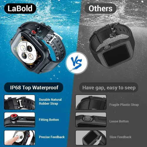 Vista 2 de Funda impermeable para Apple Watch Series 8/7 de 1.61 pulgadas, funda clásica impermeable compatible con Apple Watch de 1.61 pulgadas, correas