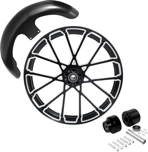 Vista 47 de TCMT Llanta de rueda delantera de 21", buje de rueda de brida de doble disco con guardabarros delantero negro sin pintar, compatible con modelos