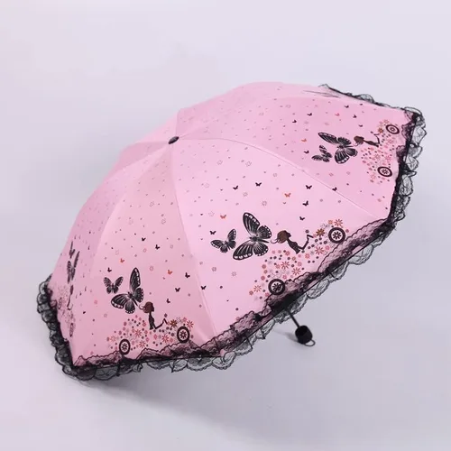 Vista 5 de Folding Umbrella Travel Umbrella Folding UV Protection Lace Lace Sun Umbrella Ladies Girl Sunshade Lace Decorative Butterfly Lace Printed Sunshade