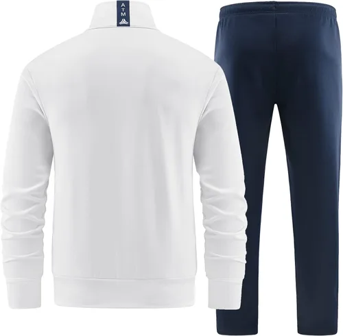 Vista 2 de ANOTWENER Trajes deportivos de 2 piezas para hombre, cuello alto, manga larga con bolsillos laterales dobles, chaqueta y pantalones deportivos