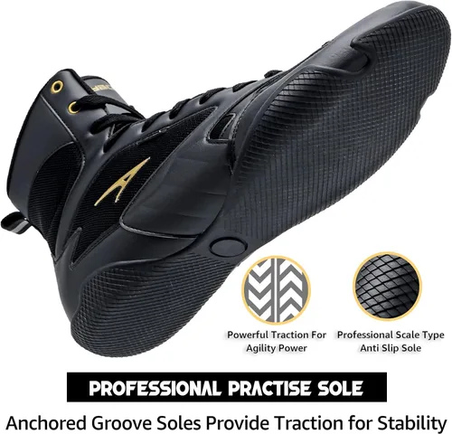 Vista 4 de ASHION Zapatos de lucha libre para hombre, zapatos de boxeo, zapatillas de deporte de fitness con suela cero caída
