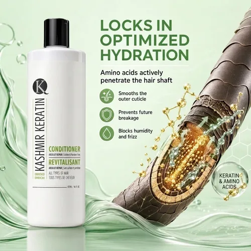 Vista 7 de Kashmir Keratin Acondicionador enriquecido sin sulfatos parabenos para todo tipo de cabello, nueva presentación (16 onzas líquidas)