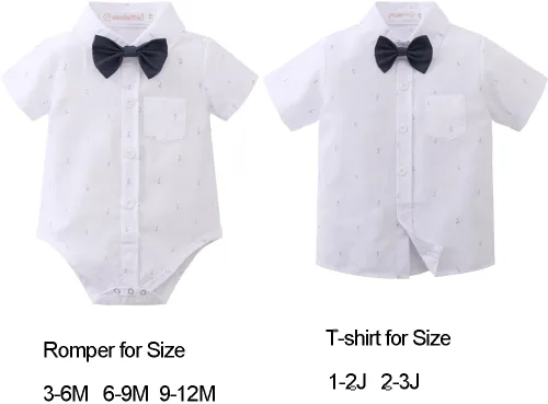 Vista 2 de Conjunto de traje de caballero de manga corta para bebé niño con corbatín + pantalones cortos con tirantes y pantalones cortos para bautizo festivo