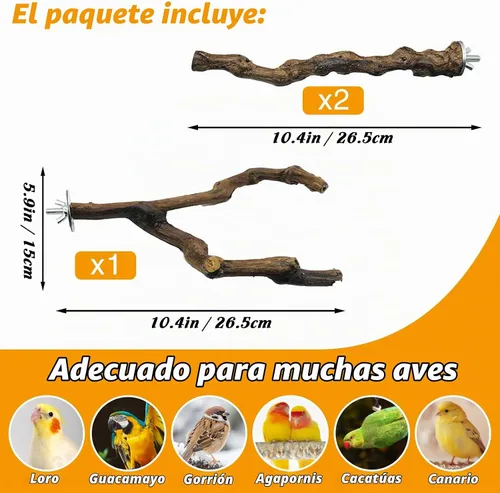Vista 2 de kathson 3 piezas de perca natural de loro para jaula de madera para pájaros de uva, palito de pájaro de uva, periquitos, ramas de pie, juguete