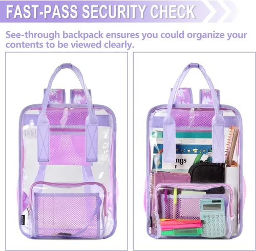 Vista 5 de Mochila transparente, mochila escolar transparente resistente VASCHY, L, Mochilas Daypack