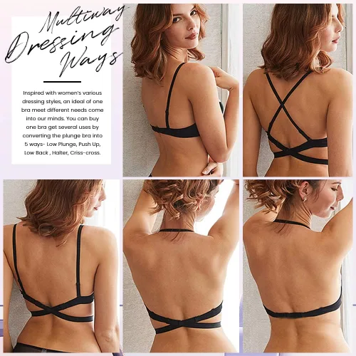 Vista 6 de Wekofi Brasier mágico con escote en V profundo para mujer, espalda baja, con correa convertible, con alambre acolchado