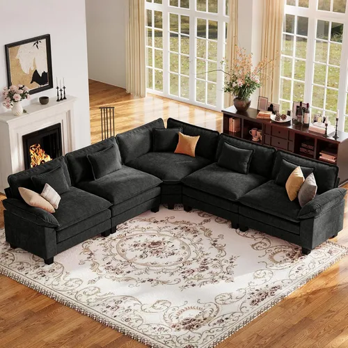 Vista 93 de Sofá modular de gran tamaño de 154 pulgadas, cómodo sofá en forma de U con 3 otomanas móviles, sofá moderno de felpilla de 7 plazas para sala