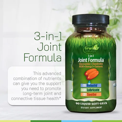 Vista 5 de Irwin Naturals Fórmula para articulaciones 3 en 1 - Potente suplemento de apoyo articular con glucosamina, condroitina, cúrcuma y boswellia - 90