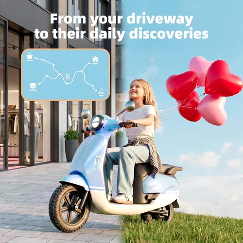 Vista 4 de Bicicleta eléctrica de 24 V para niños, velocidad de hasta 10 MPH, scooter Azul