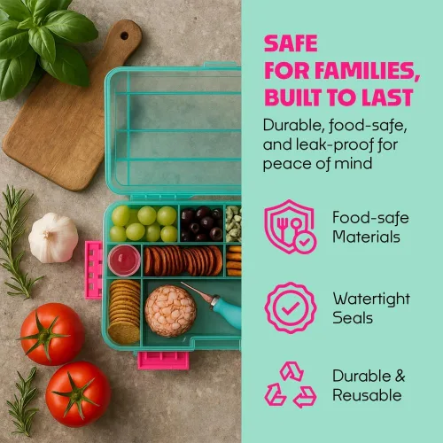 Vista 4 de SubSafe Caja fuerte para charcutería, sin BPA, tabla de embutidos segura para alimentos con tapa y asa, organizador portátil de bandeja